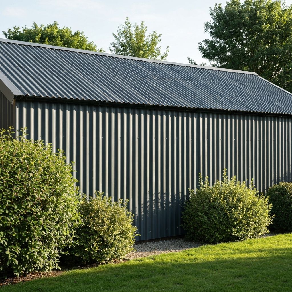 Corrugated roofing on garden outbuilding