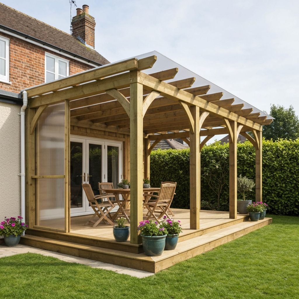 Timber lean-to structure on residential property